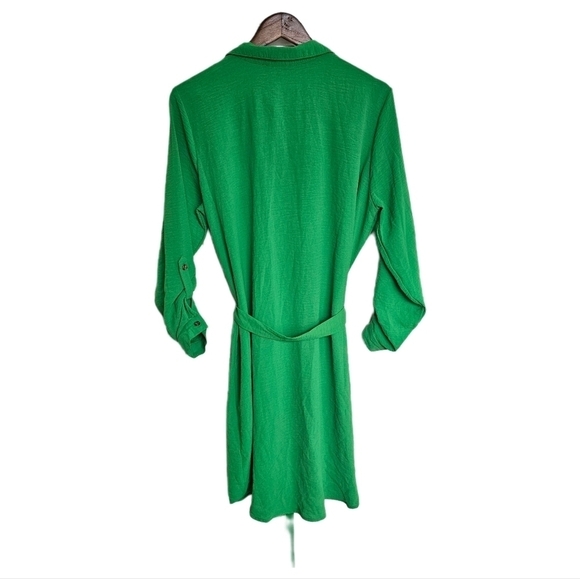 Green button front long sleeve belted dress size XL - Picture 7 of 9